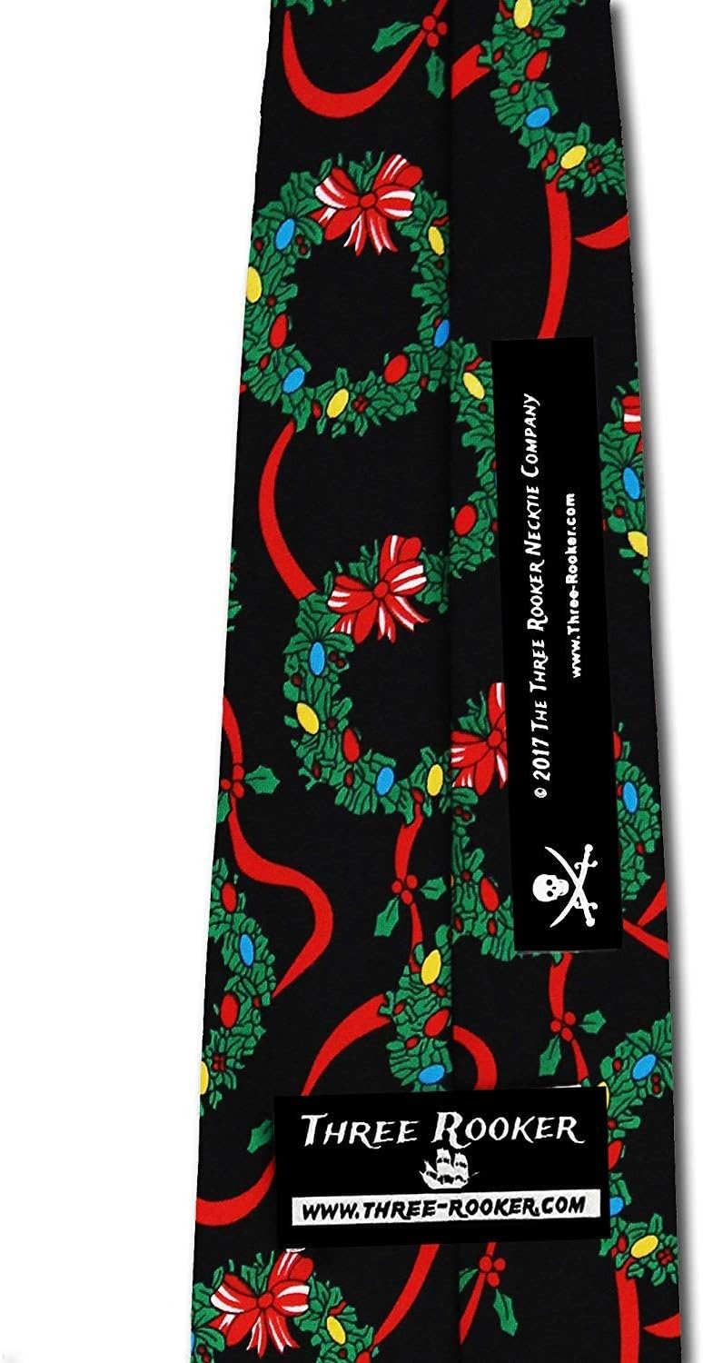 Three Rooker Christmas Wreath Neck Ties Mens Holiday Necktie