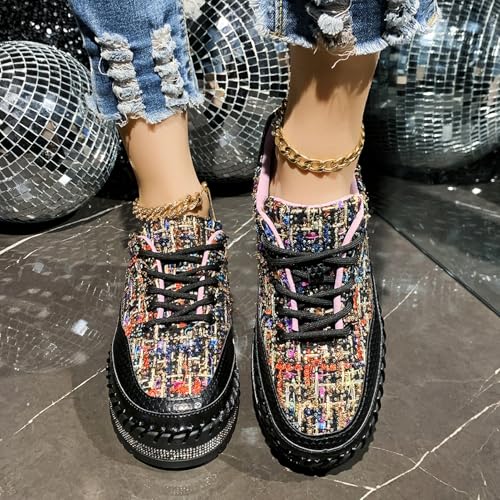 Women's Platform Chunky Sneakers, Woven Comfortable Casual Fashion City Travel Walking Shoes, Elegant Lace-Up Fashion Sneakers, Slip On Trendy Casual Shoes for Women3