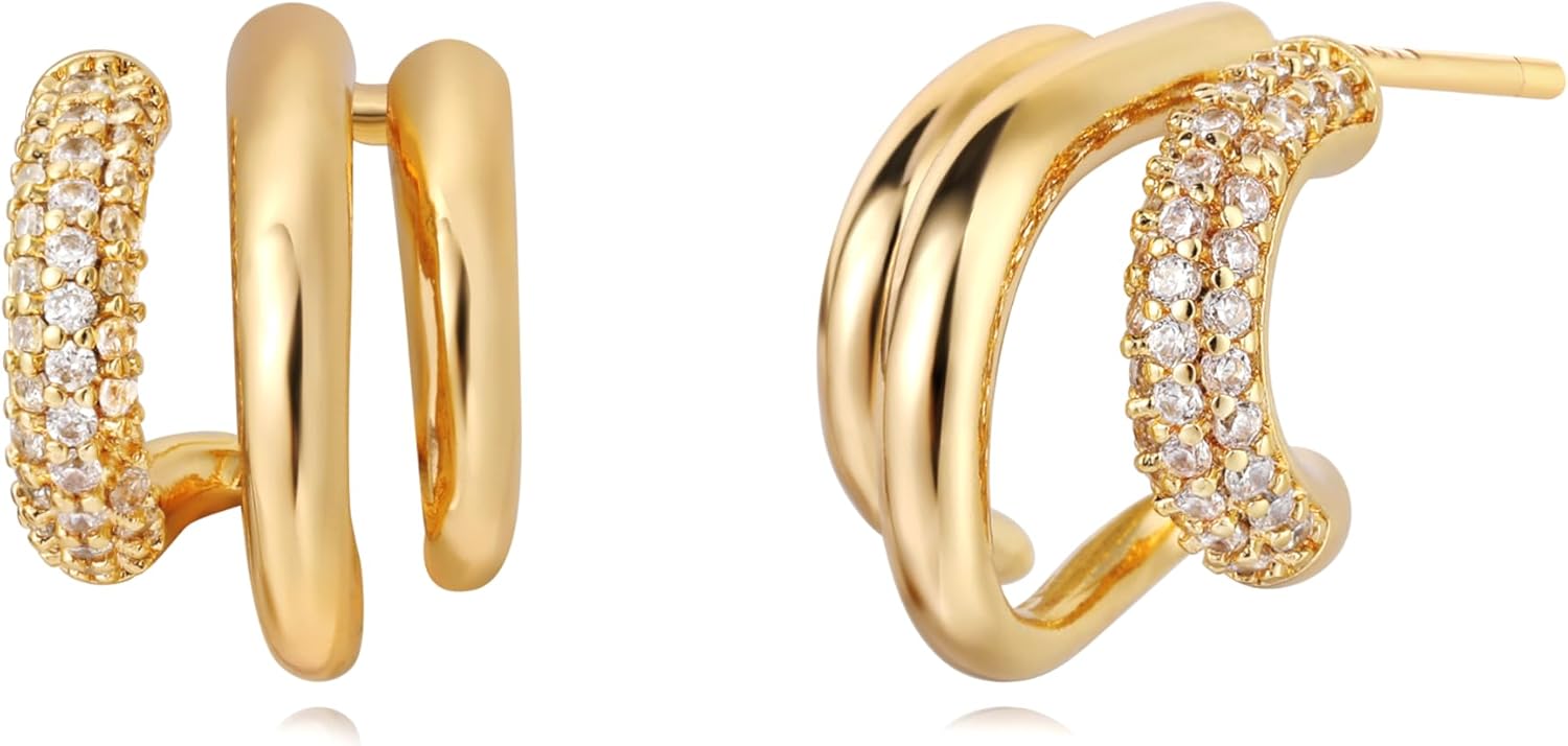 MTMY Gold Stud Earring for Women 14K Gold Plated Dainty Cubic Zirconia Studs Earrings Cute Simple Elegant Earrings Jewelry