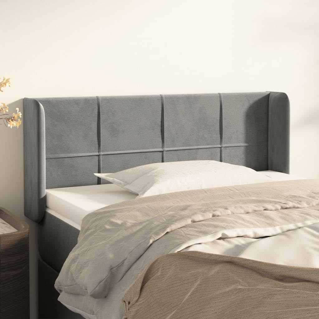 Tête de lit réglable en hauteur pour un confort optimal avec un design classique et des oreilles en tissu de velours, une tête de lit robuste avec pieds en bois pour cadre de lit et une