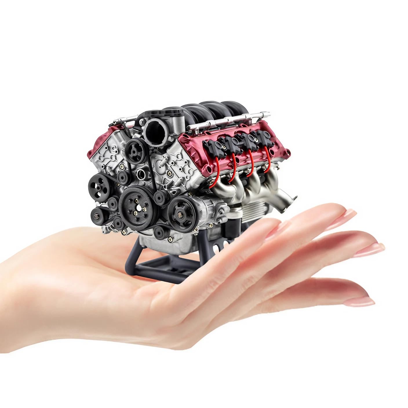 Mini V8 Engine Kit - DIY 3D Printed RC Engine for Adults - Realistic, Buildable, Electric, RC Model Compatible - High Difficulty, Bracket Not Included, Online Manual