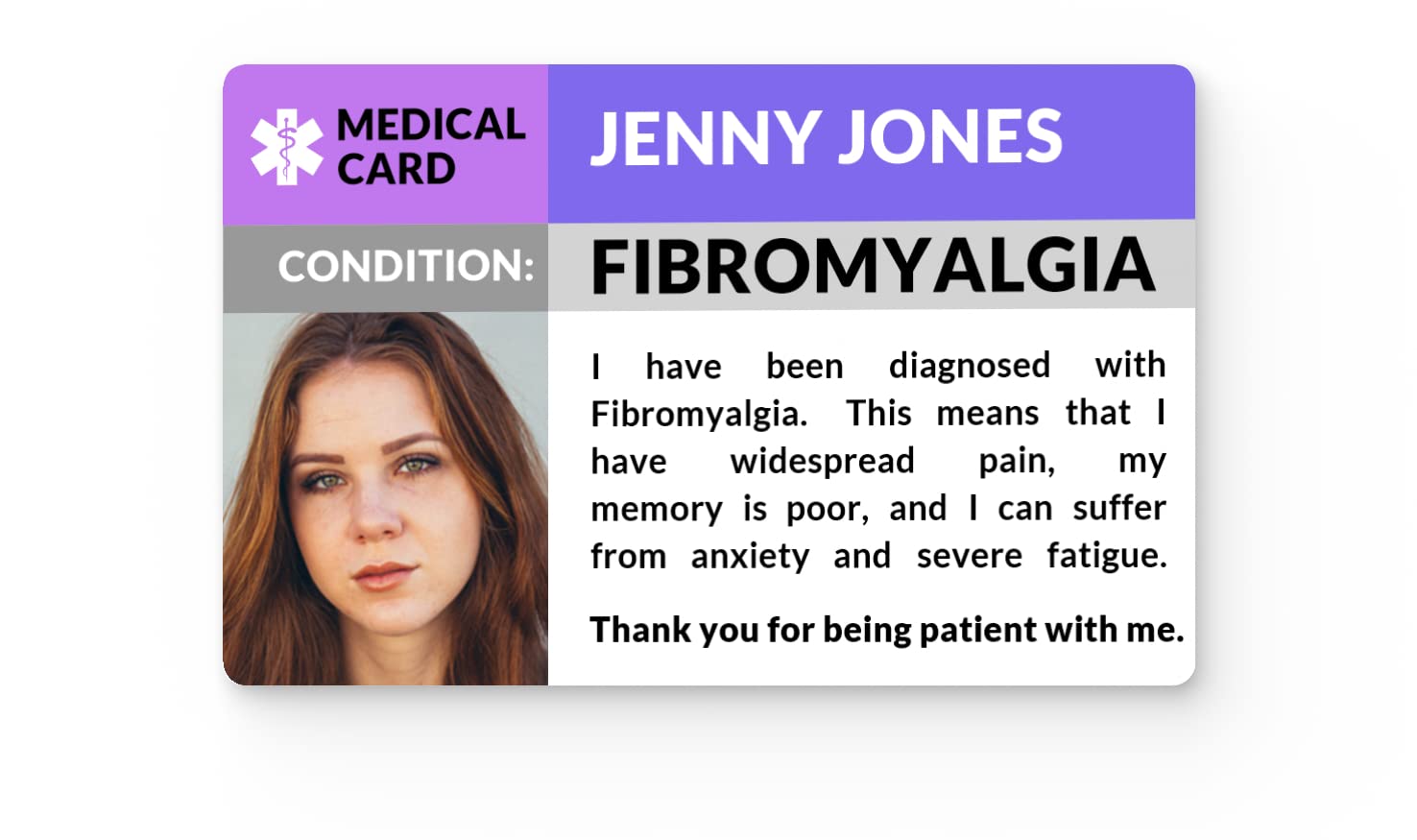 The Card Project UK Fibromyalgia Photo Awareness Medical ID Alert Card, Identification Badge, 86mm by 54mm
