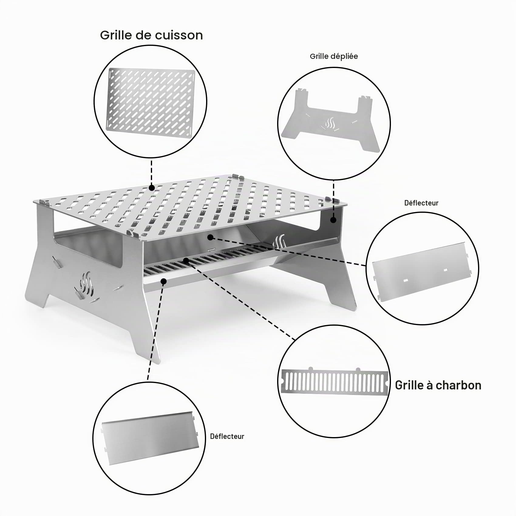 onlyfire 35.6 x 31 cm Barbecue Portable en Acier Inoxydable pour Camping et Trekking, Mini Barbecue à Charbon de Bois Pliable avec Housse de Transport et Pince de Cuisine en Inox - Installation Facile