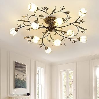Semi Flush Mount Ceiling Light Fixtures Retro Flower Glass Shaped Close to Ceiling Lamp Simplicity Industrial Pendant Lights for Kitchen Island Dining Room Bedroom -10 Lights