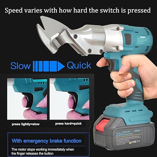 Miniatura 6 de Tijeras eléctricas de metal, tijeras de metal inalámbricas para cortar hojas, hierro, tapicería, alfombra, cuero, cartón con 2 baterías de 3000 mAh,