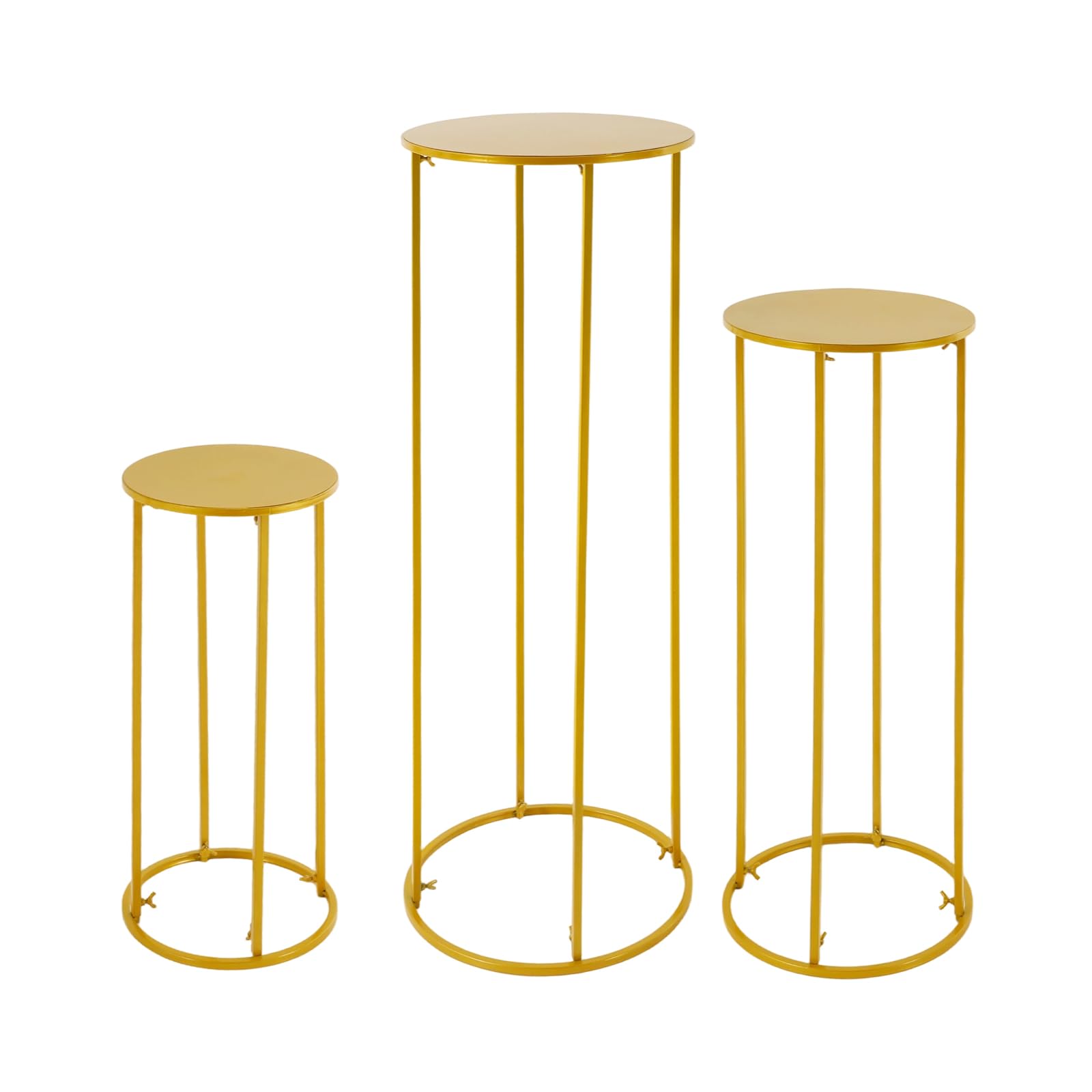 Zestaw 3 metalowych stojaków na kwiaty, złoty, 100/79/59 cm, cylinder, kolumna na kwiaty, stabilna, geometryczna kolumna dekoracyjna na kwiatowe nakładki stołowe - stojak na rośliny na wesele