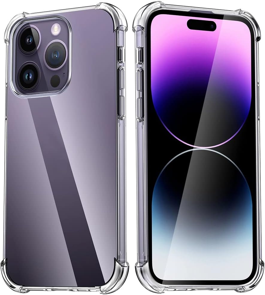Clear Case for iPhone 14 Pro Max, [Air Cushion Protection] Transparent Hard Back, Shockproof TPU Bumper, Scratch-Resistant, Slim Fit Cover, for iPhone 14 Pro Max 6.7 Inch.