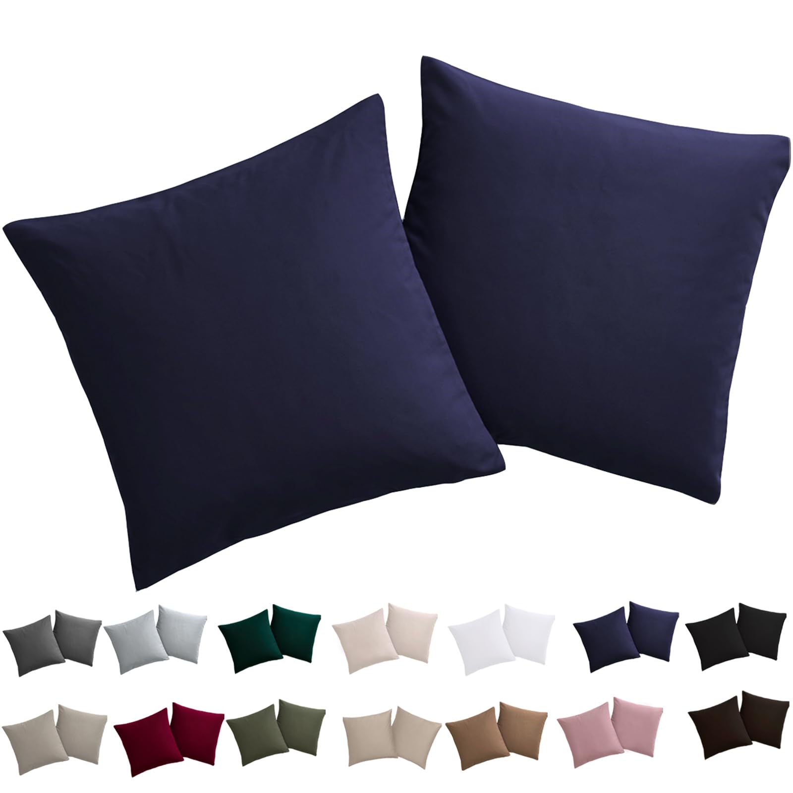 Soifox Cushion Cover 80 x 80 cm, Set of 2 - Pillowcase 80 x 80 cm, Blue, 100% Microfibre, Non-Iron and Wrinkle Free with Zip — image 1