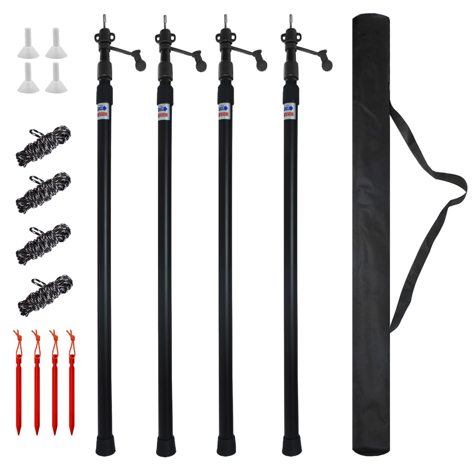 Umisu 4PCS Telescopic Tent Poles, 2.3M Adjustable Aluminium Tarp Poles Heavy Duty Canopy Support Poles for Shade Sail Awning Camping Garden Shelter Holiday Accessories (Black)