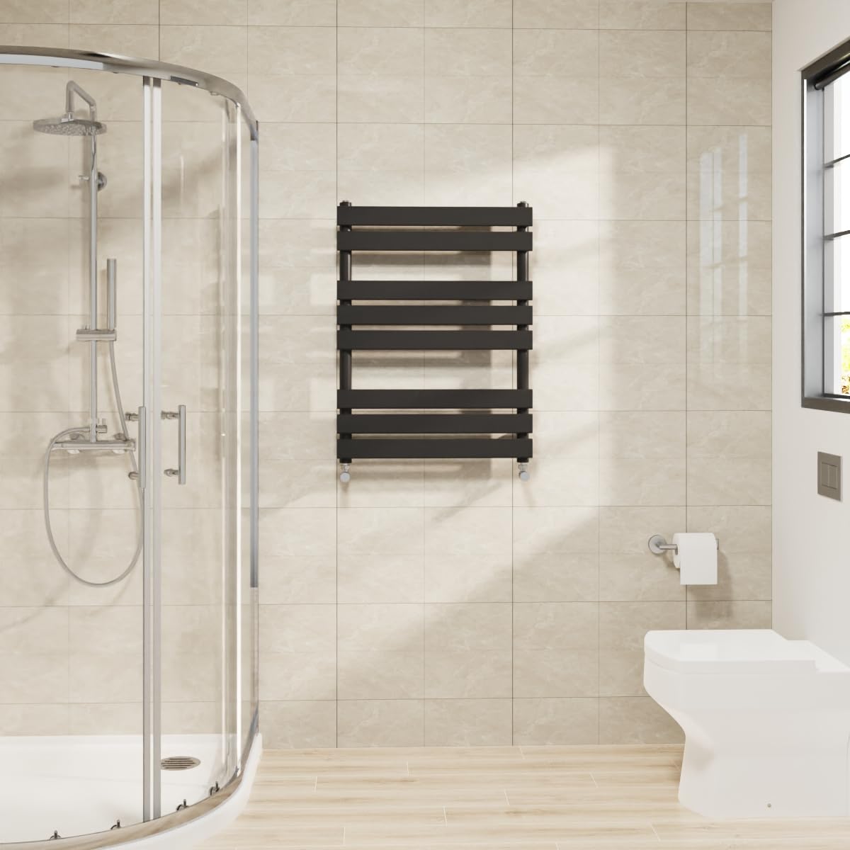 Warmehaus Flat Panel Heated Towel Rail Black Bathroom Radiator 800x600mm