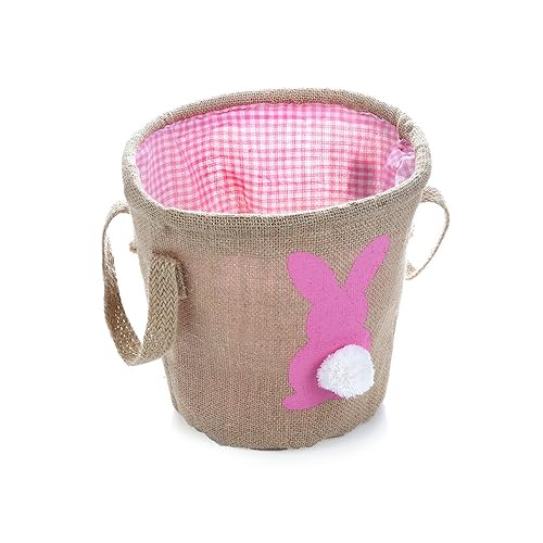 Miniatura 3 de Cesta de huevos de Pascua para niños - bolsa de arpillera de conejo para transportar huevos, dulces y regalos, Rosa (Bunny Pink)