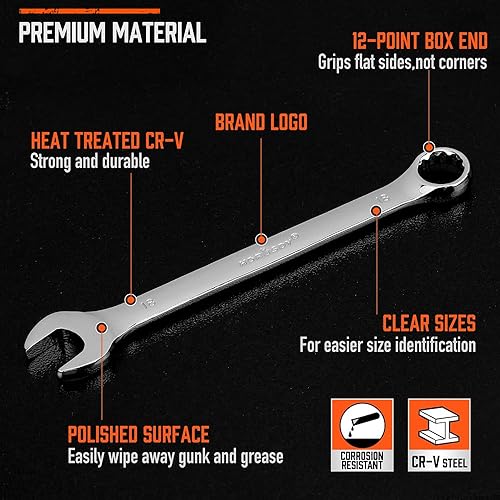 Miniatura 5 de HORUSDY Juego de llaves métricas de 12 piezas, juego de llaves combinadas con organizador, 12 puntos, 0.315 in - 0.748 in, acero al cromo vanadio