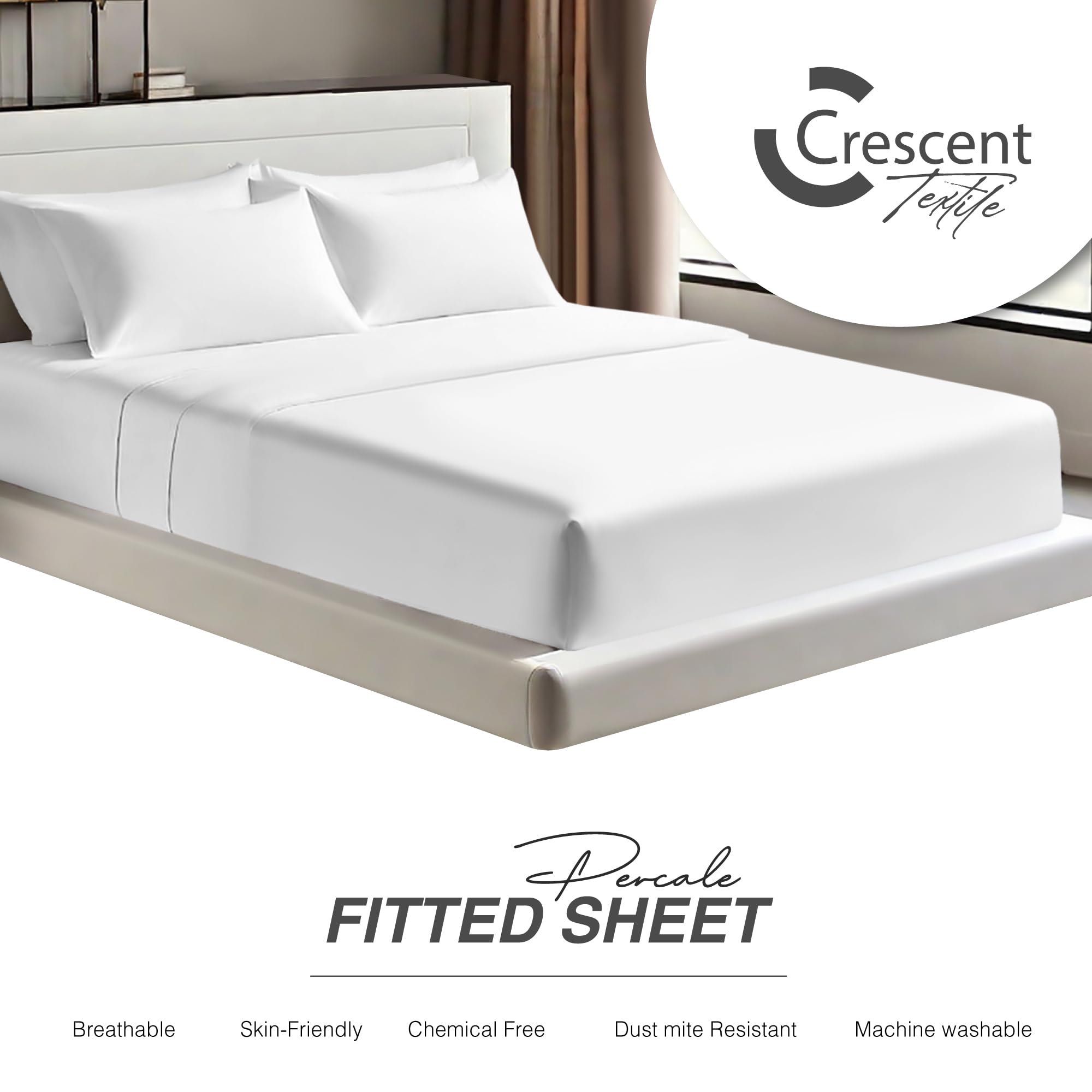 Egyptian Cotton Fitted Sheets 25cm Deep Mattress Pocket 200 Thread Count Fitted Bed Sheet- Soft & Comfortable Bottom Sheet (White - Image 4