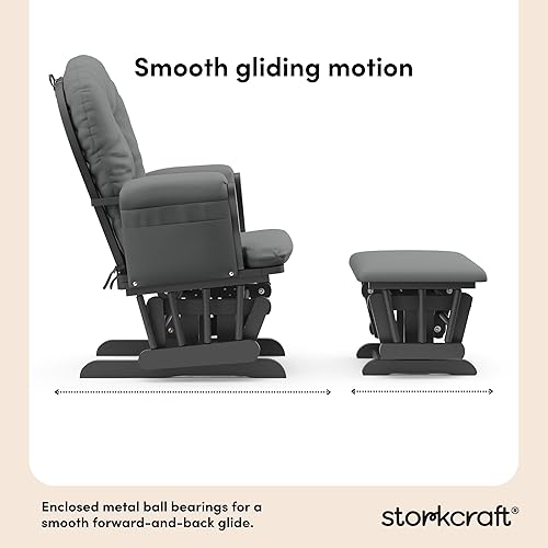 Miniatura 88 de Storkcraft Mecedora y otomana, cojín acolchado, bolsillo de almacenamiento, rodamientos de metal cerrados para un movimiento suave, fácil