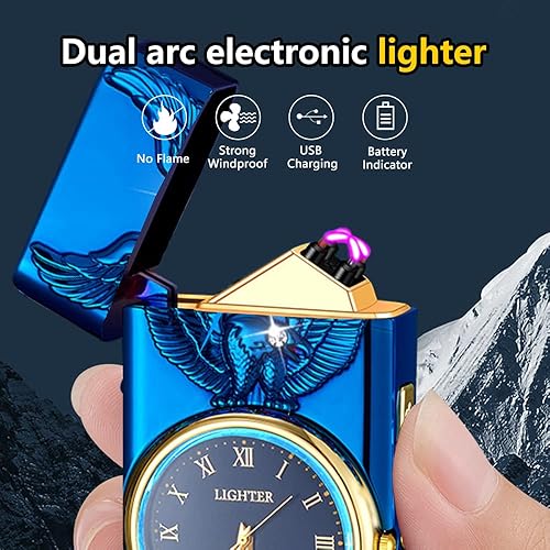 Miniatura 4 de RSBYE Encendedor eléctrico, encendedor de plasma de doble arco, encendedor USB recargable con pantalla de batería, encendedor fresco con reloj y