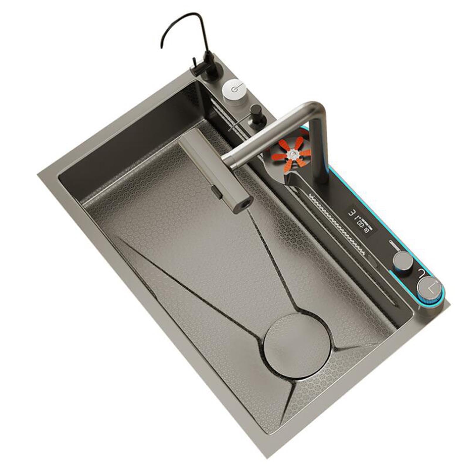 LMYSXAOZ Single Bowl Multi-Function Stainless Steel Waterfall Sink Large Size Kitchen Left Side Drain with Faucet Dishwashing for Dishes(80 * 46 22cm)