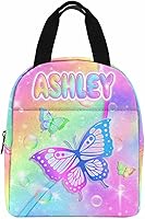 Vista 22 de InterestPrint Lonchera personalizada con nombre para niños, hielera de mariposa con purpurina personalizada, bolsa de almuerzo reutilizable