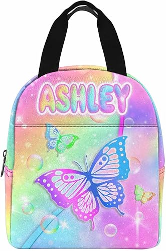 Miniatura 22 de InterestPrint Lonchera personalizada con nombre para niños, hielera de mariposa con purpurina personalizada, bolsa de almuerzo reutilizable