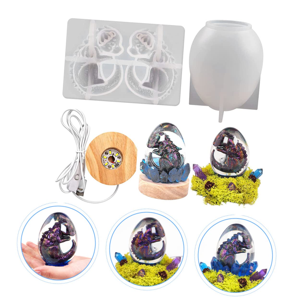 COHEALI 2sets Stampo Silicone Forma Di Di Drago Con Base Illuminata Stampo Per Resina Creativa Facile Da Pulire e Riutilizzabile Per Decorazioni Fatte Mano e Regali Personalizzati