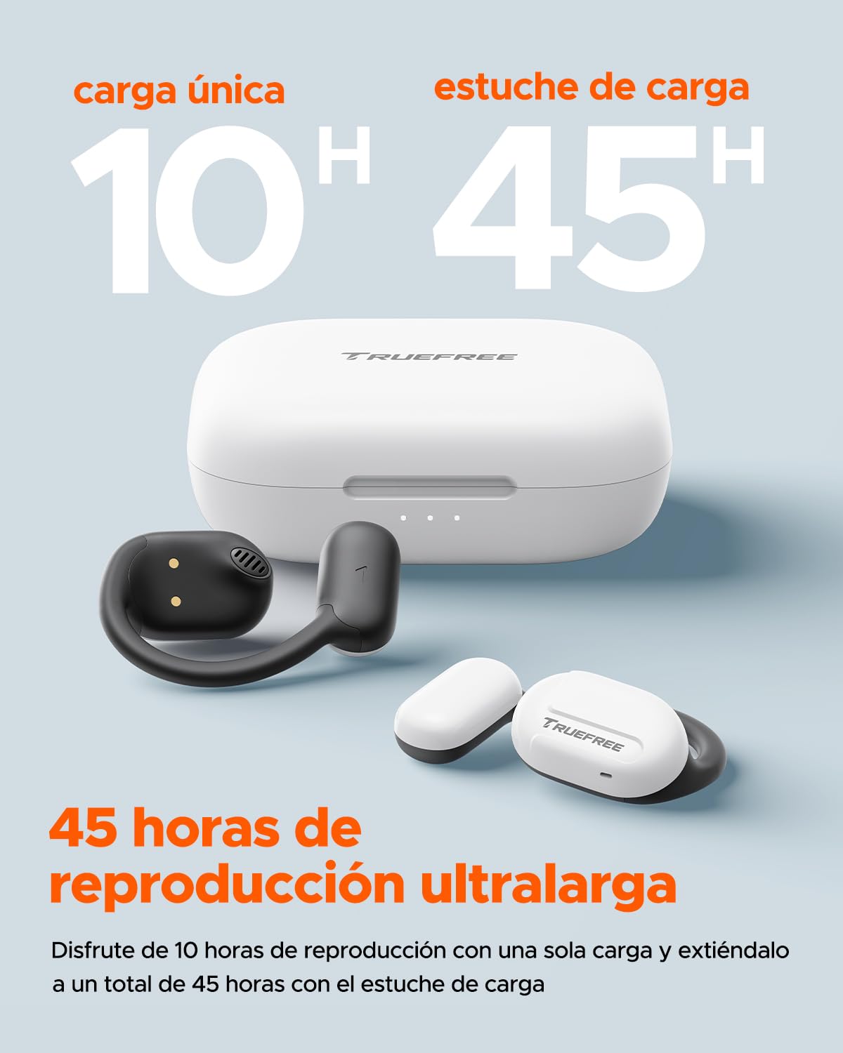 truefree O1 Auriculares de Oreja Abierta, Deportivos Bluetooth 5.3 | Conducción de Aire, 4 Mic Llamadas Claras, Conductores de 16,2 mm, 45 Horas de Reproducción, Blanco