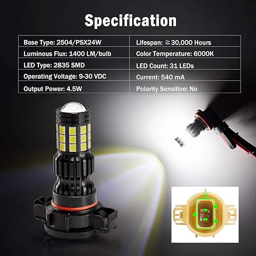 Miniatura 8 de Bombillas antiniebla LED H11 H8 H16 de 2800 lúmenes extremadamente brillantes para luces DRL o antiniebla, aprobadas por DOT, 6000 K xenón blanco