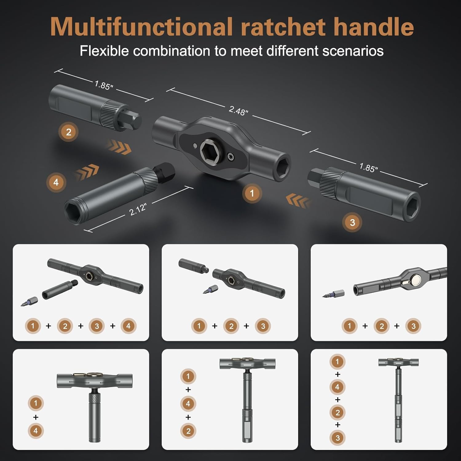 Juego de destornilladores magnéticos 24 en 1, juego de destornilladores de trinquete giratorios, herramienta de reparación multifunción con mango desmontable, entusiasta del bricolaje