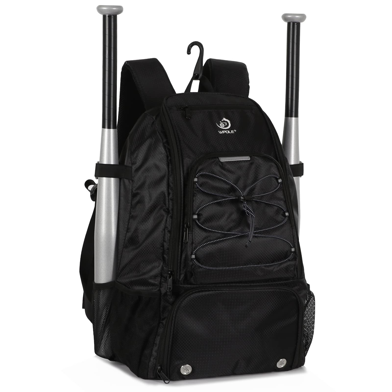 Sports Baseball&Softball Bat Bag For Youth|Adults, Baseball Equipment Backpack Bag with Shoe Compartment,Fence Hook,Holds Bat, Helmet, Glove (Deep Black)