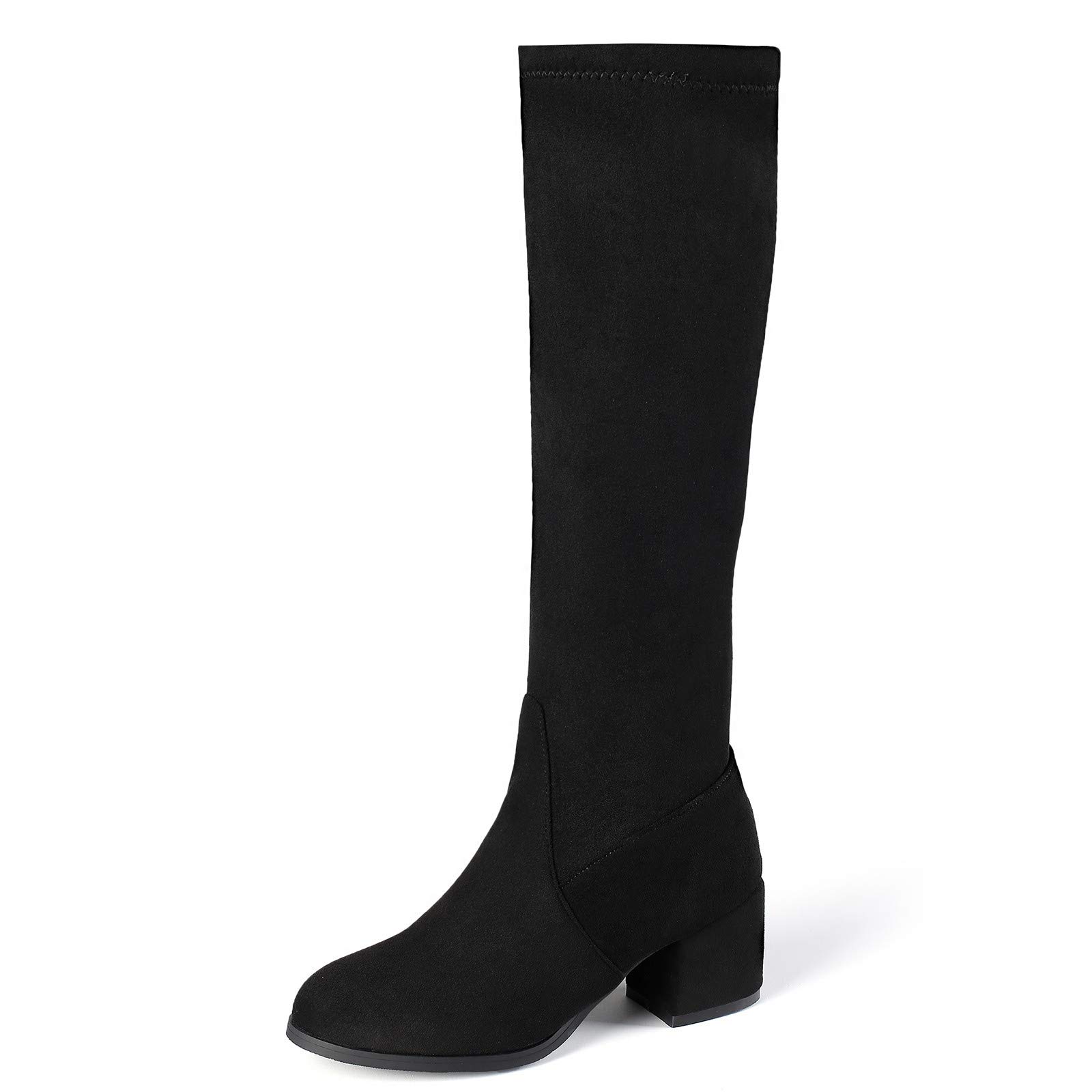 Botas de Montar para Mujer Botas de Cuero para Mujer Botas cálidas de Color sólido para Mujer Tacón Plano Punta Cerrada Forro de Piel Botas de Nieve cálidas de Invierno Botas de tacón Grueso con