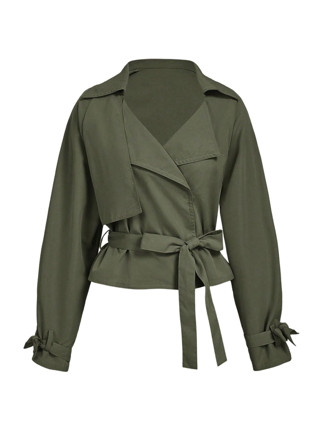 Women's Old Money Wrap Tie Belted Trench Coat Lapel Collar Double Breasted Short Outerwear-image-38