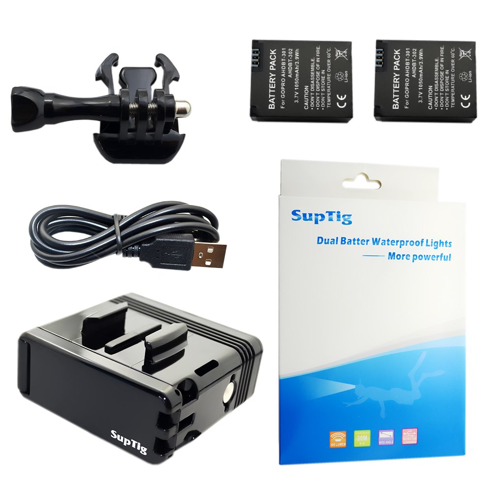Suptig luce di riempimento a LED con doppia batteria, ad alta potenza, impermeabile, dimmerabile, per immersione, compatibile con GoPro Hero 13/Hero 12/ Hero 11/Hero 10/Hero 9/8/7/6/5/4/3/3+ AKASO
