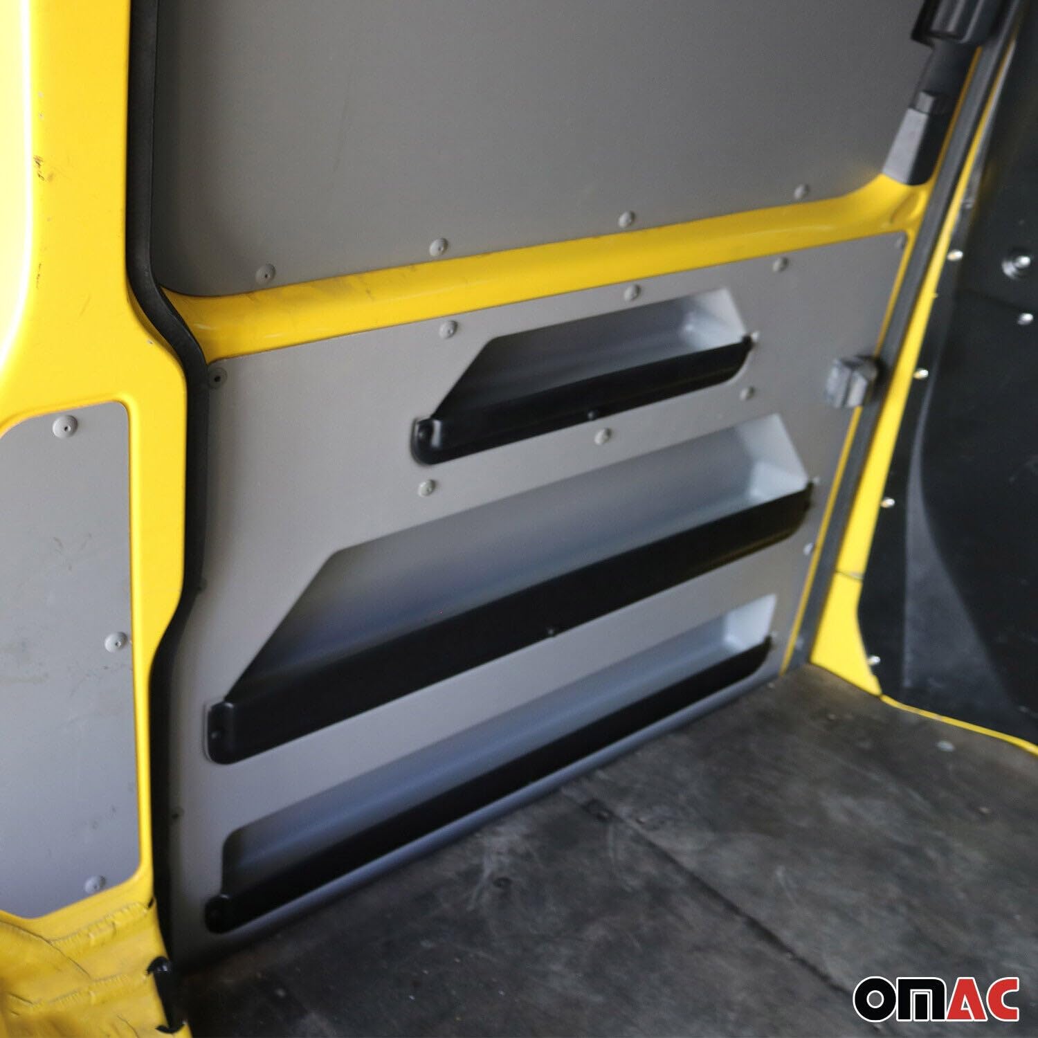 OMAC Rangement de Porte Gauche de Fourgonette Compatible avec VW Transporter T5 T6 VAN 2003 à 2022, Organiseur de Coffre Camionnette en ABS Gris