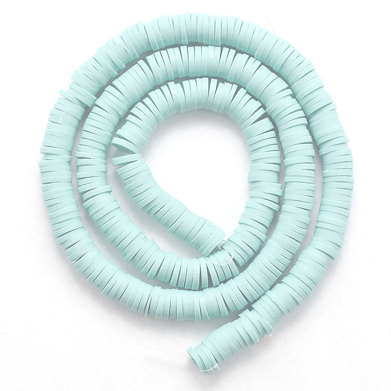 About 380-400pcs 5mm Clay Beads Flat Round Polymer Clay Spacer Beads Pale Green Handmade Rondelle Disc Slice Heishi Loose Bead Strand for DIY Jewelry Bracelet Necklace Earring Craft Making
