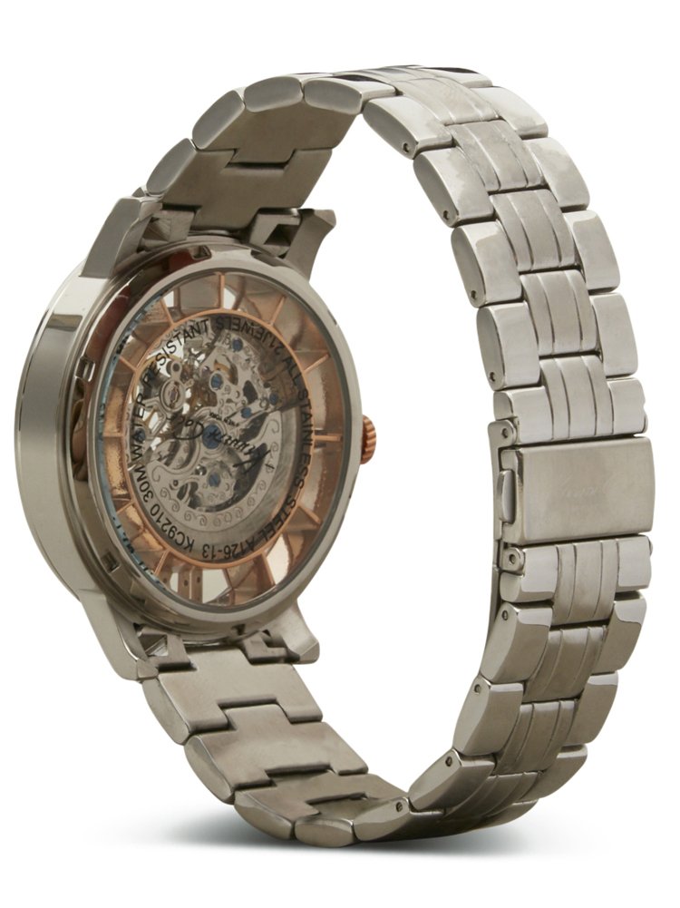 Kenneth Cole KC9210 watch, back view showing the transparent case back and automatic movement.