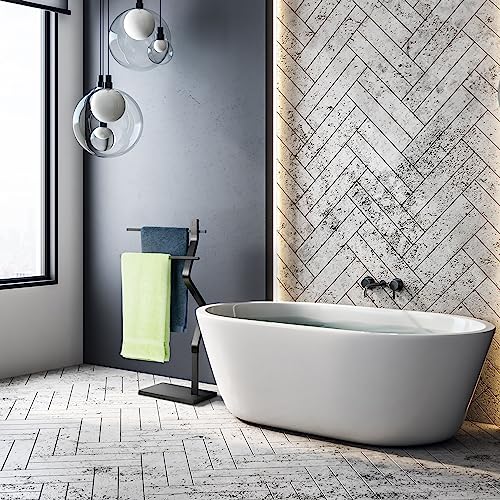 Porte-serviettes sans perçage noir mat support drap de bain métal - 3