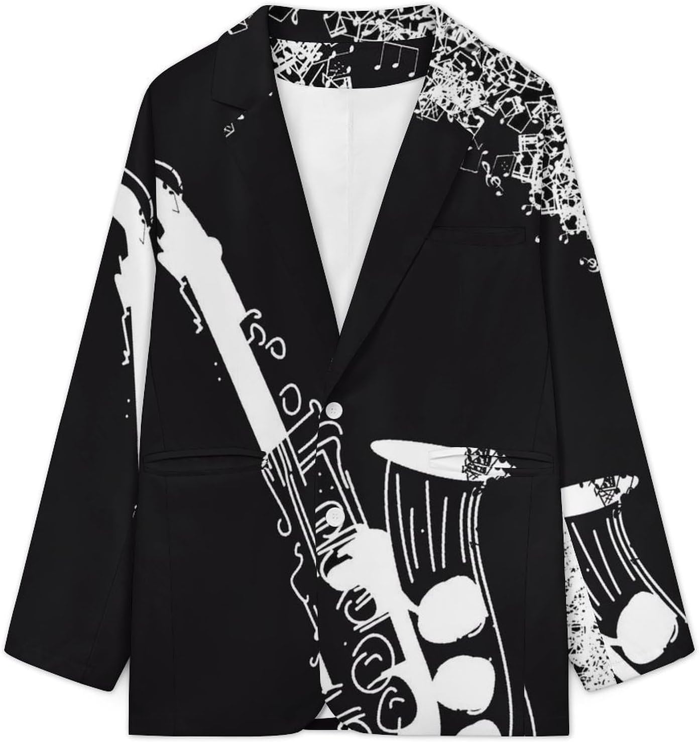 Black White Saxophone Men's Blazer Casual Suit Jackets Business Button Sport Coats