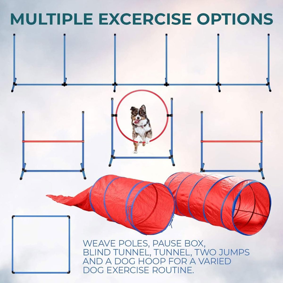 Hunde-Agility-Trainingsgeräte-Set, tragbarer Hunde-Agility-Kurs Hinterhof-Set mit 9-Fuß-Hundetunnel, Webstangen, Reifen-Hundesprüngen