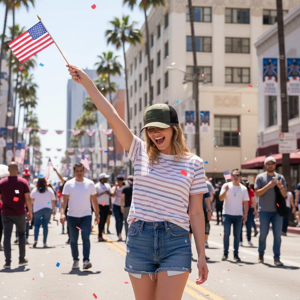 American Flag Trucker Hat, Patriotic Baseball Cap for Men & Women, Breathable Mesh Adjustable Snapback, USA Flag Patch - Image 7