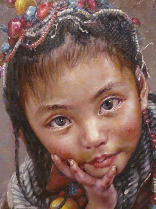 Amazon.co.jp: 油彩画 無垢な笑顔 「チベットの少女」 : おもちゃ