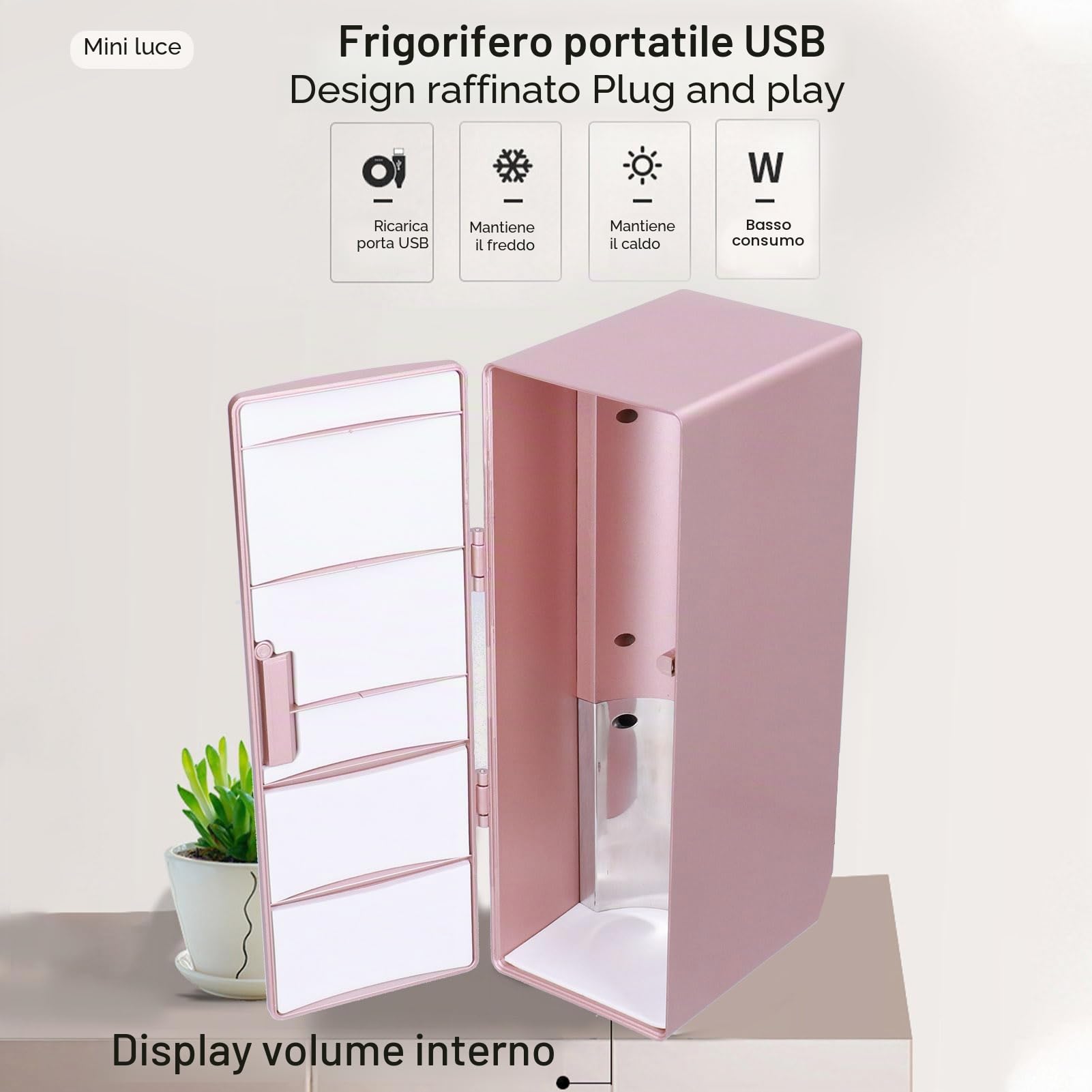 Mini Frigo,Piccolo USB Cosmetici Portatile Mini Frigo Refrigerato Oro Rosa Dispositivo di Raffreddamento Frigo Frigo più Caldo Frigoriferi Compatti