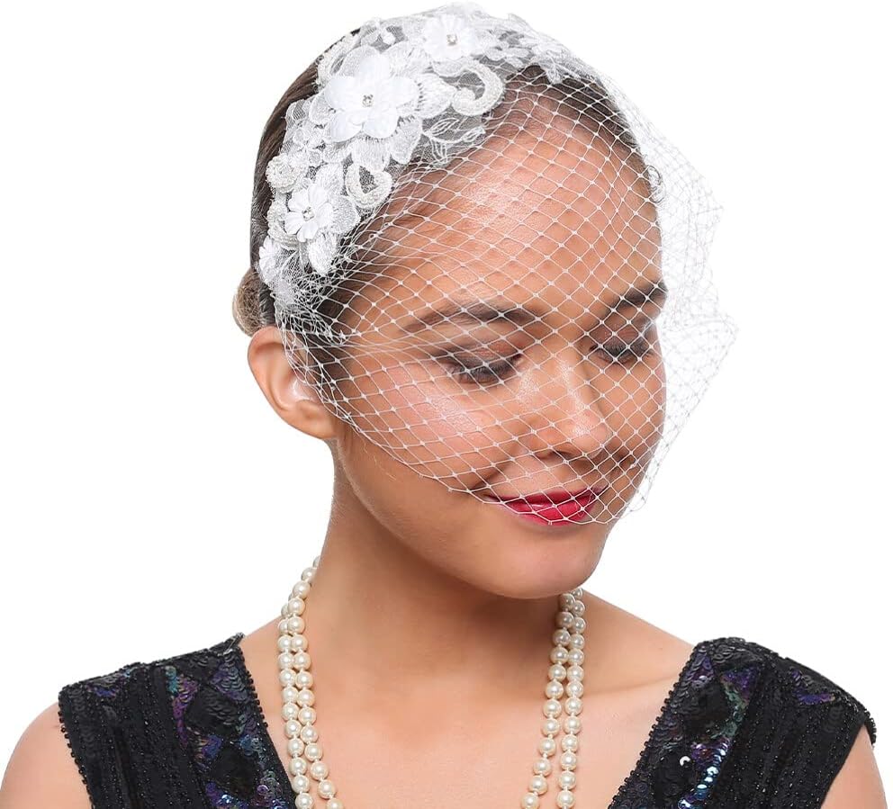 Beaupretty Womens Fascinators Hat Bridal Wedding Veil Mesh Lace Headband Tea Party Headwear Fascinator Veil Headband
