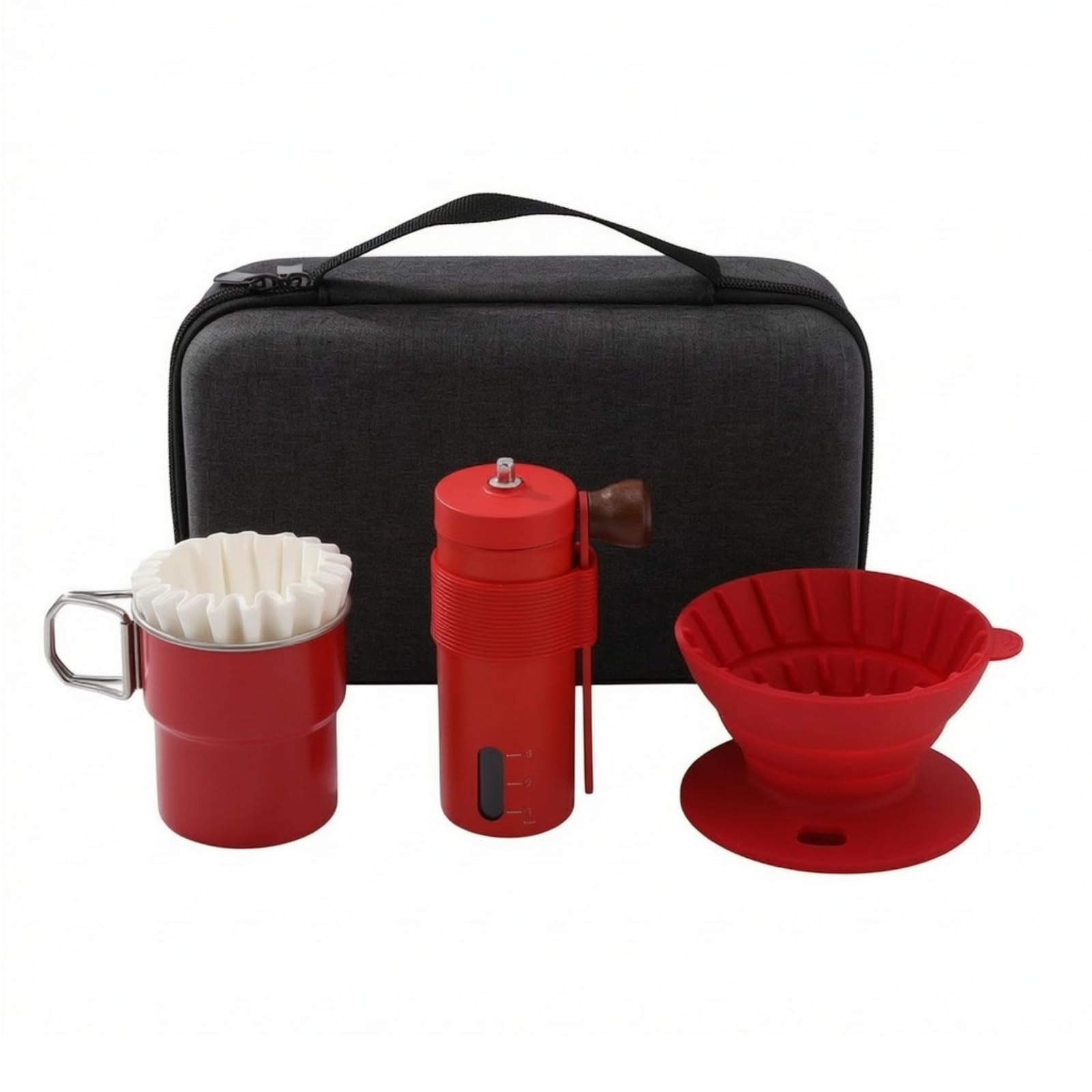 Gralara Kit Caffè Portatile Leggero, Rosso, Rosso, style to 1
