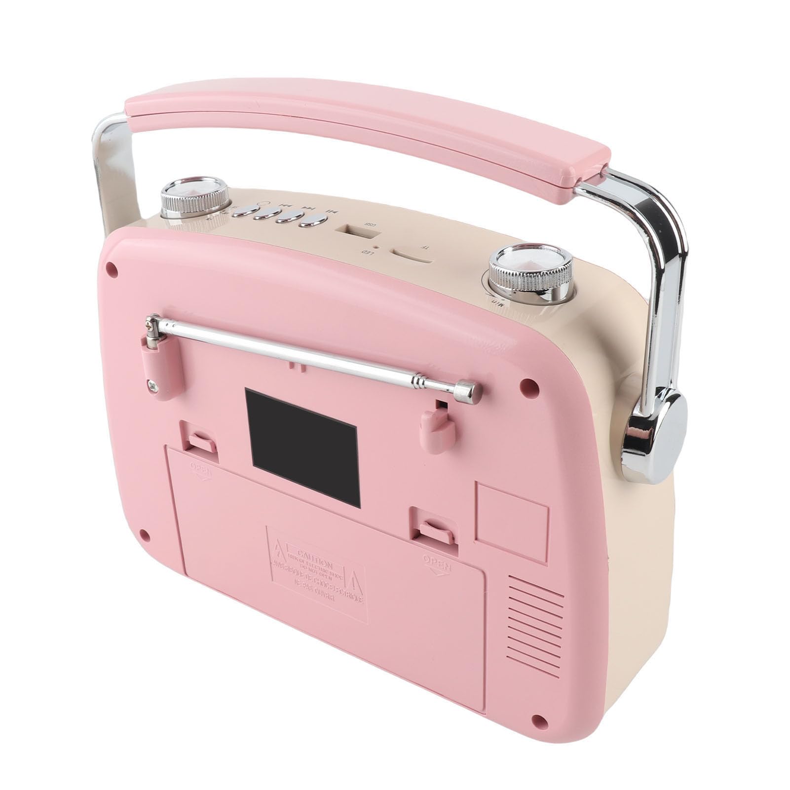 Radio Portátil Am FM SW de Banda Completa, Altavoz Inalámbrico Bluetooth 5.0 Recargable con Antena Telescópica Larga, Perilla de Sintonización, para el Hogar, la Oficina, (Pinkish)
