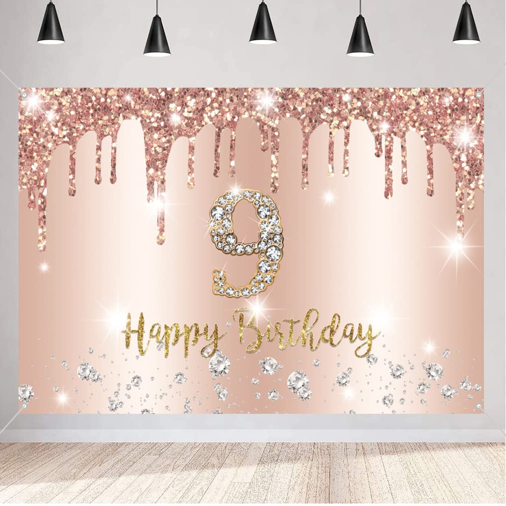 Buy Happy 9th Birthday Backdrop Banner Party Decoration for Girl Happy ...