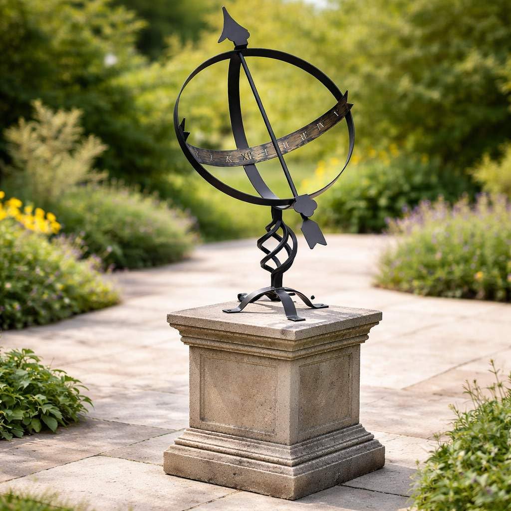 DanDiBo Cadran Solaire Noir en métal Fer forgé Résistant aux intempéries 72cm Pendule de Jardin