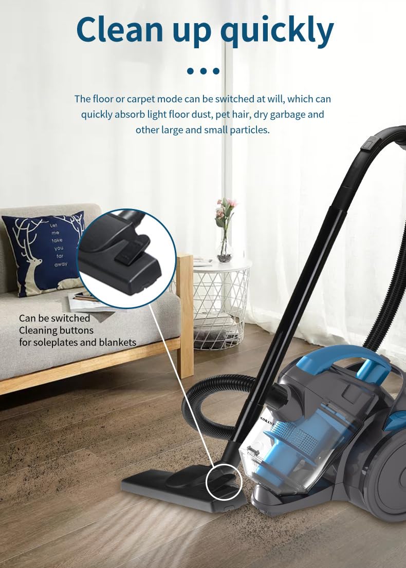 Aspirador cilíndrico Potente sin Bolsa de 2000 W, contenedor de Polvo fácil de vaciar, Compacto y portátil, Limpieza multisuperficie, Capacidad de 1,5 litros, para Uso doméstico, Piso, lechada