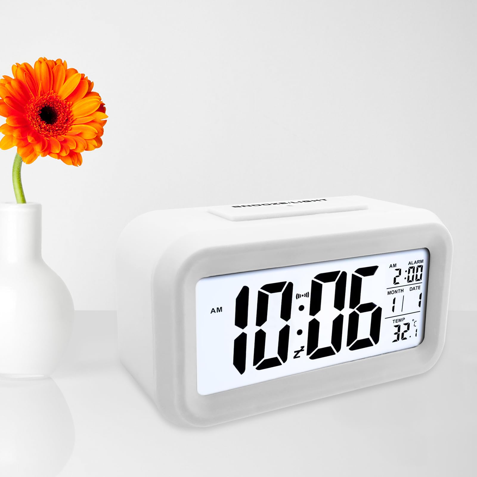 Réveil LED Digital Sans Tic-Tac - Horloge Numérique Avec Date, Température, Snooze, 12/24H, Batterie