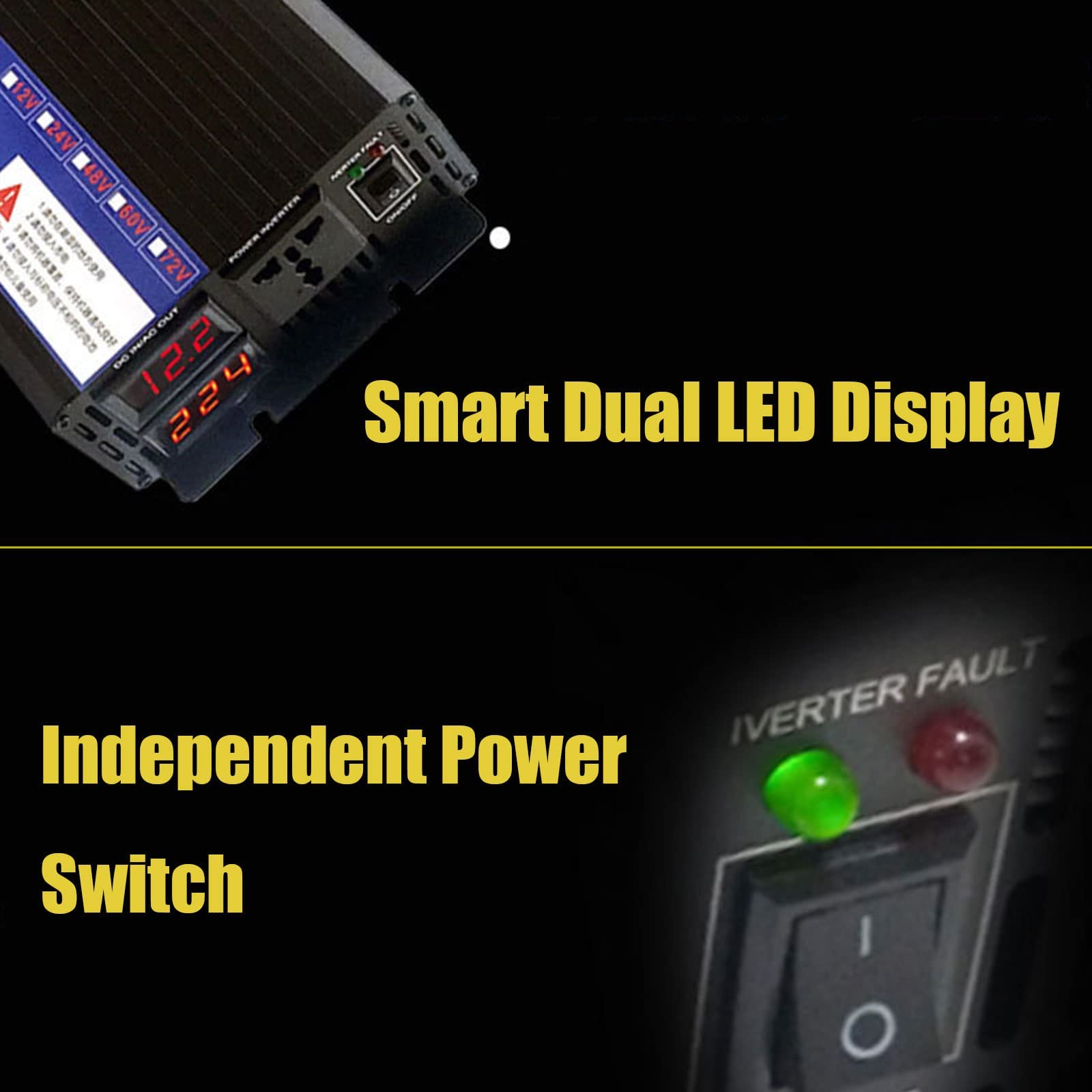 RajoNN Inversor de Onda sinusoidal Pura de 3000 W/4000 W/5000 W DC 12 V/24 V/48 V/60 V a AC 220 V, inversor de Corriente para Coche con Pantalla LED y Salidas, para Viajes en camión RV