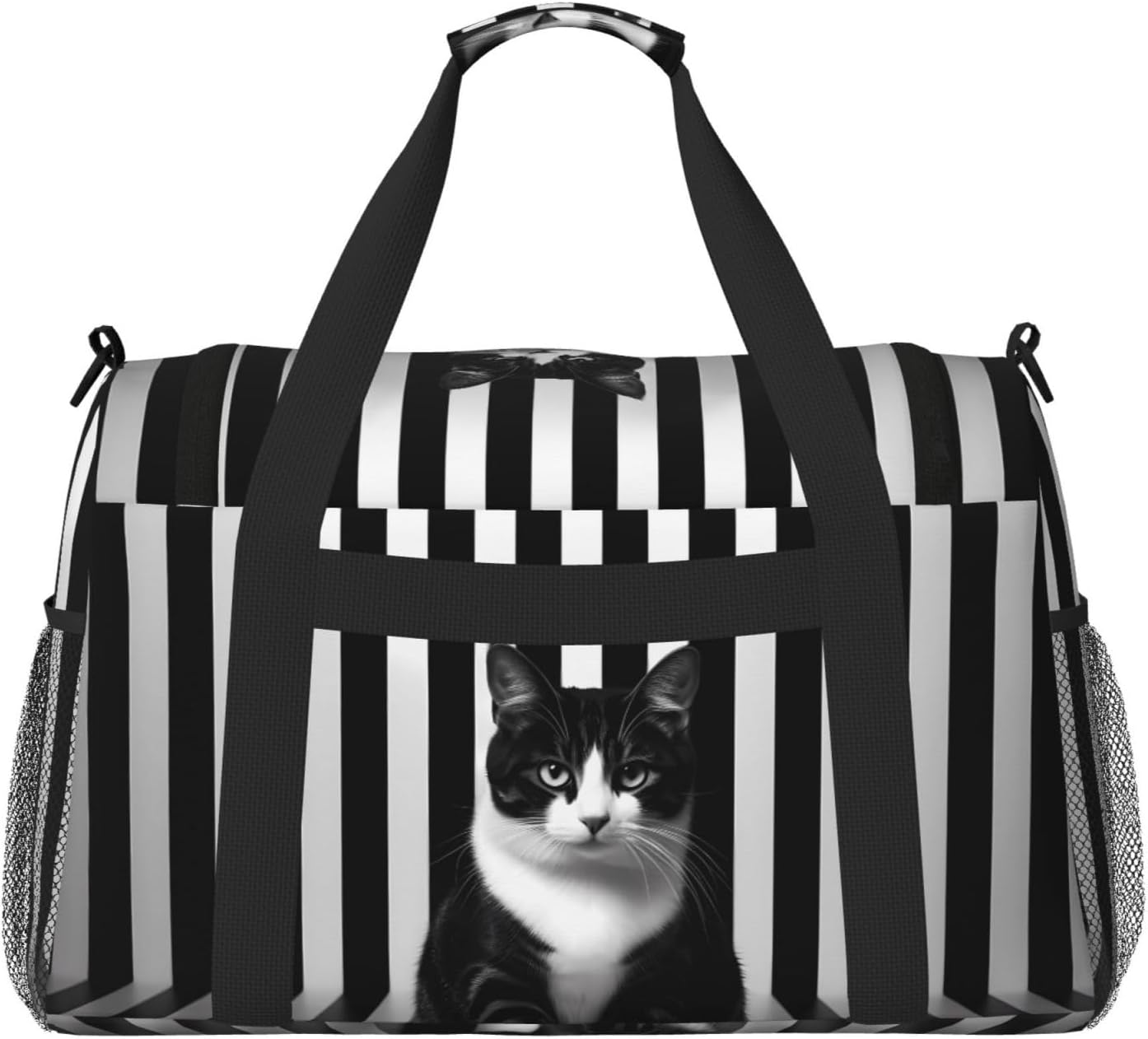 Striped cat Handheld travel bag weekend bag fitness yoga bag suitable for fitness and other scenarios image 2