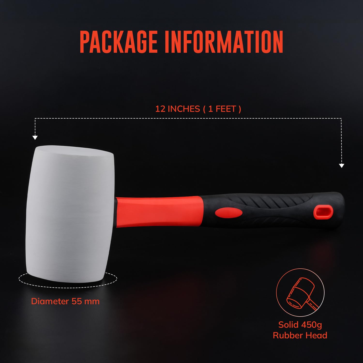 White Heavy Duty 16Oz Large Rubber Mallet with Fiber Shaft Mallet Shock Absorbing Easy Grip, White 16oz (Pack of 1) - Image 3