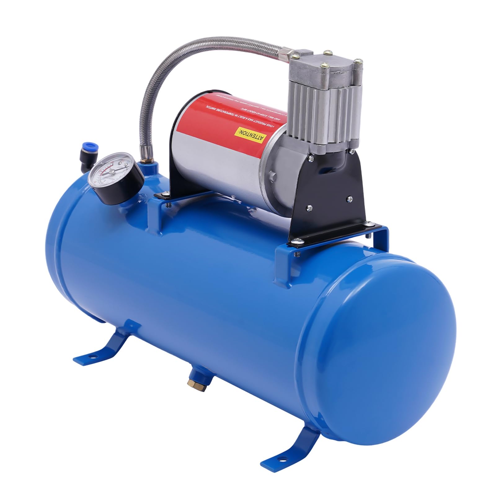12V Air Compressor, DC 12V Portable Pump Inflator, with Universal 6 Liter Tank Train Air Horn Kit, Working Pressure 100PSI, 3.8m Hose Length, for Automobile Tires, Automobile Engines, Bicycles